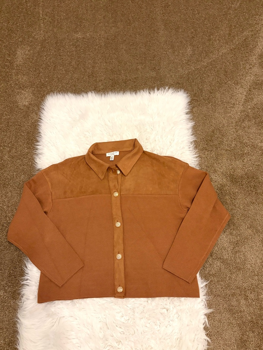 Brown Faux Suede-Look Button-Down Shirt